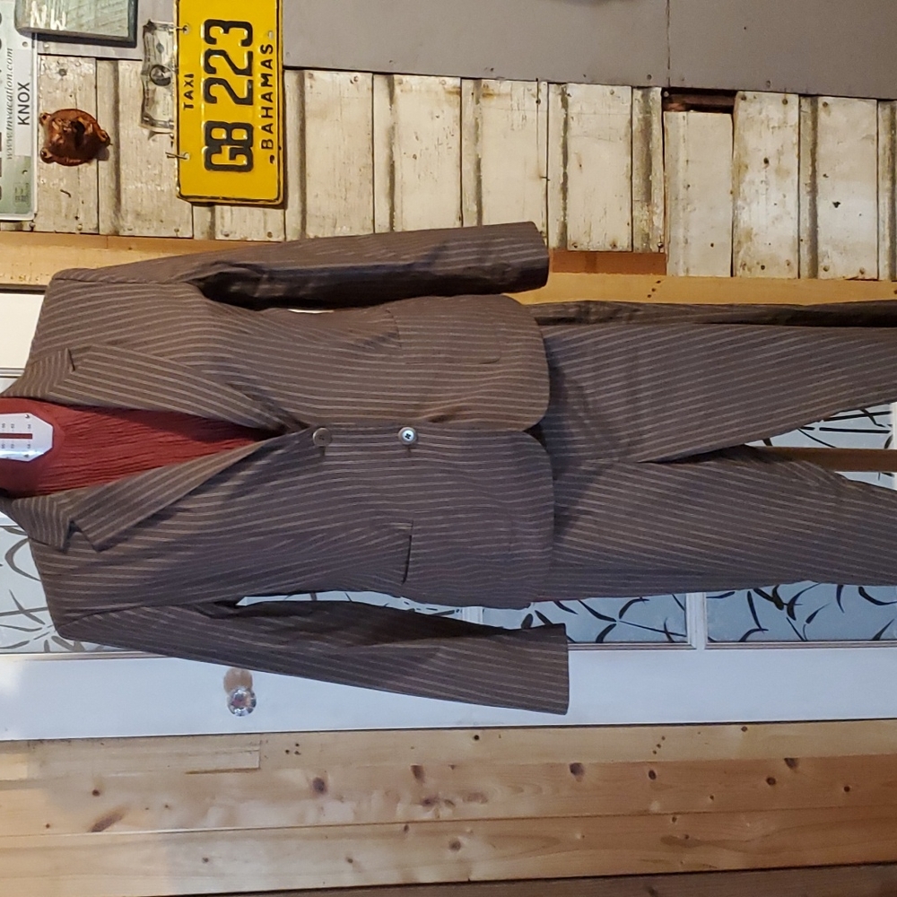 Talbots Pant Suit Tweed Pinstriped Blazer Flat front pants Size 12 Womans
